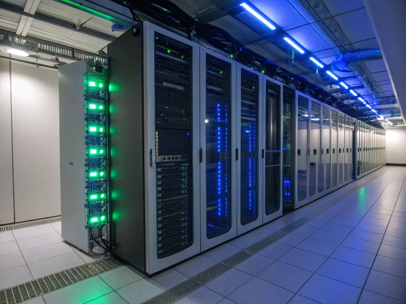 An image depicting a secure data center environment with servers and network infrastructure, emphasizing the security and compliance aspects of Crestone's IT solutions.